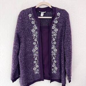 Cathy Daniels Womens Sweater Size 1X Rhinestone Embroider Floral Classic Purple